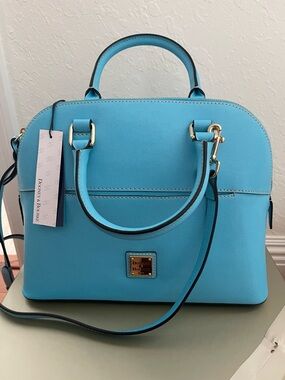 Dooney & Bourke Bright Turquoise Dome Satchel with Gold Hardware